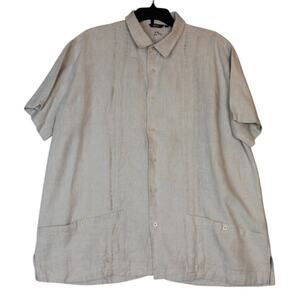 Bohio Men's XXL Shirt 100% Linen Guayabera Button Tan Short Sleeve‎ Pockets